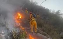 Protección Civil Nuevo León combate feroz incendio forestal en Cerro del Topo Chico