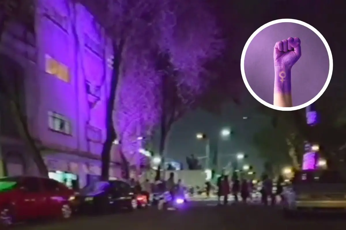 La alcaldía Cuahutémoc instaló 99 luminarias color violeta en el marco del Día Internacional de la Mujer 8M I Foto X (@AlcCuauhtemocMx)