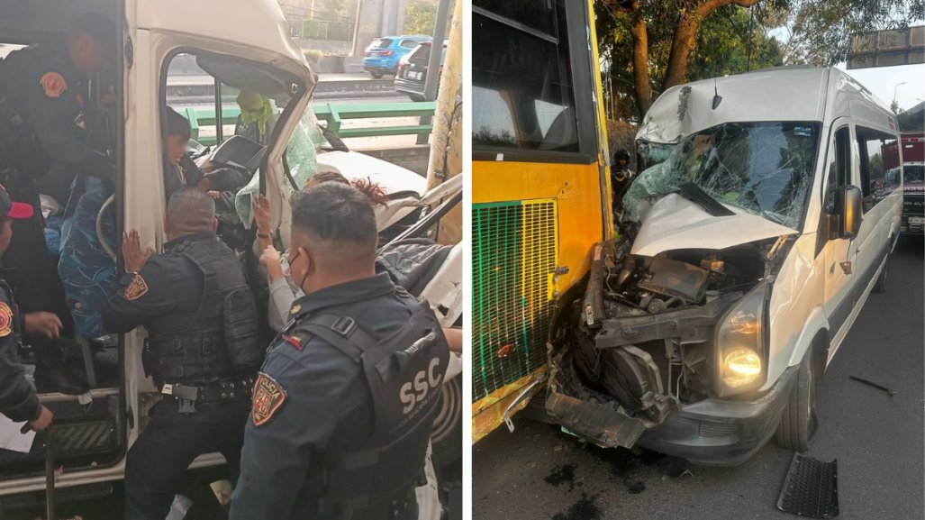 Ocho niños lesionados tras choque entre camión escolar y de transporte público