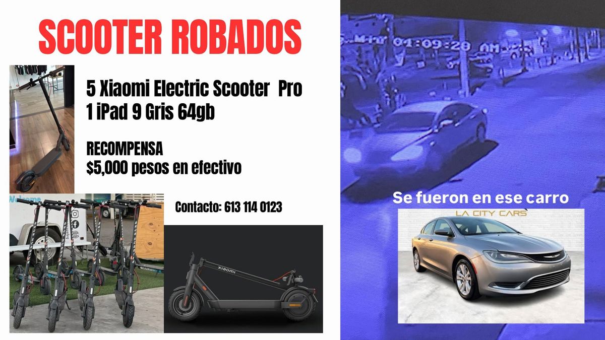 El robo ocurrido el 5 de marzo en Baja Scooter, en el malecón de La Paz, dejó a la empresa sin varios scooters y otros objetos valiosos, como un iPad y cargadores. Foto: Facebook / Baja Scooters