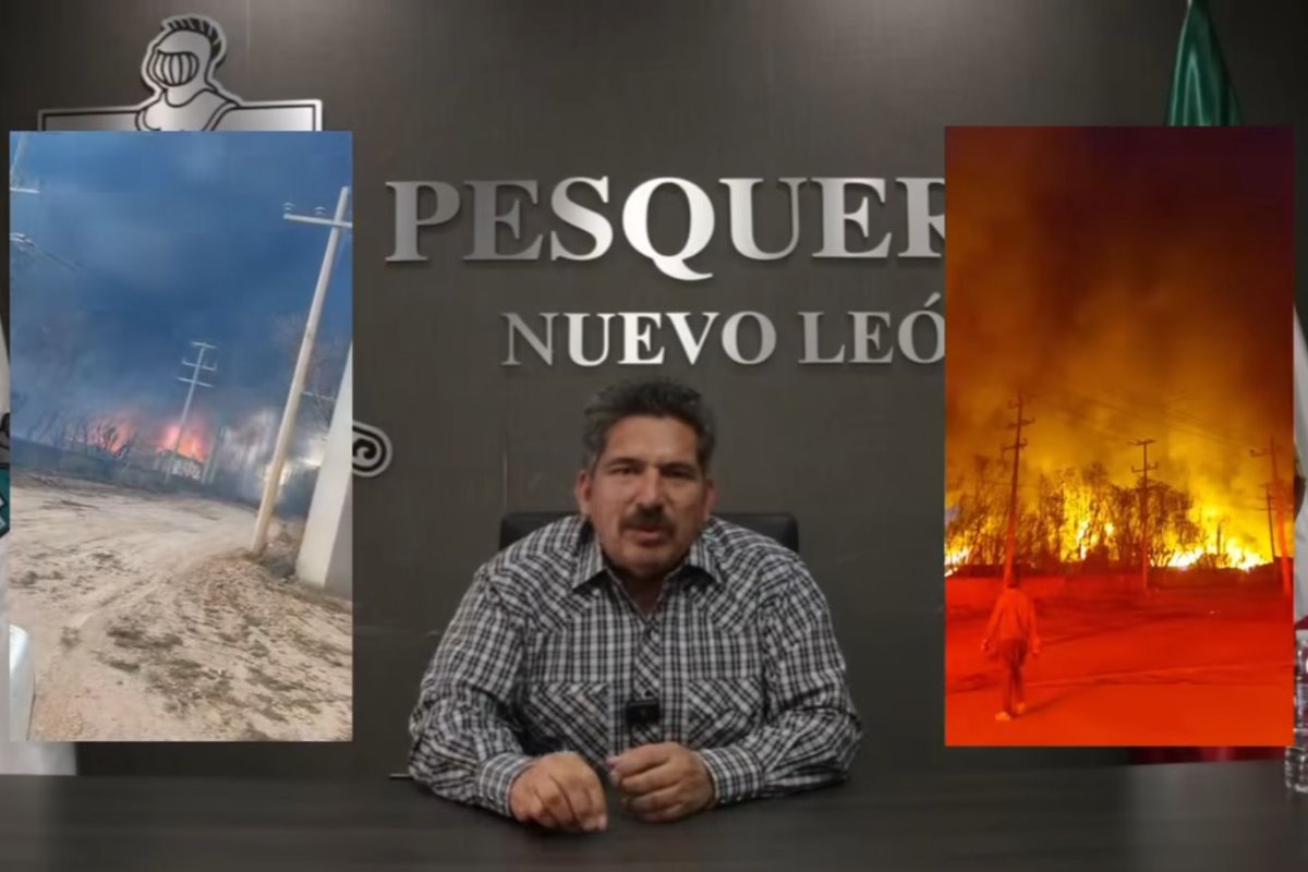 El alcalde del municipio de Pesquería, Francisco Esquivel brinda detalles sobre los incendios del municipio Foto: Gobierno de Pesquería