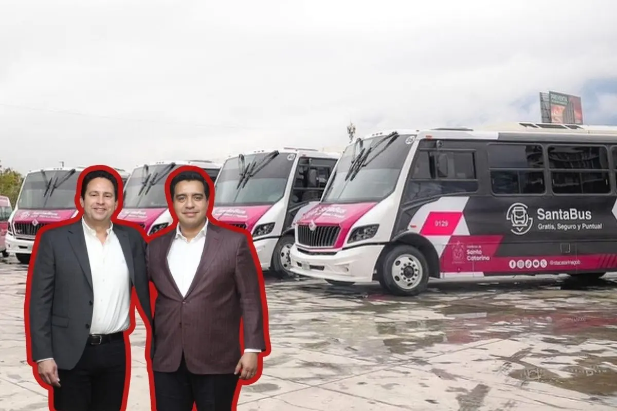 El alcalde de Santa Catarina, Jesús Nava, destacó el ahorro económico para los estudiantes con el programa de movilidad gratuita Santa Bus. Foto: Facebook Javier Díaz / Facebook Jesús Nava / Canva