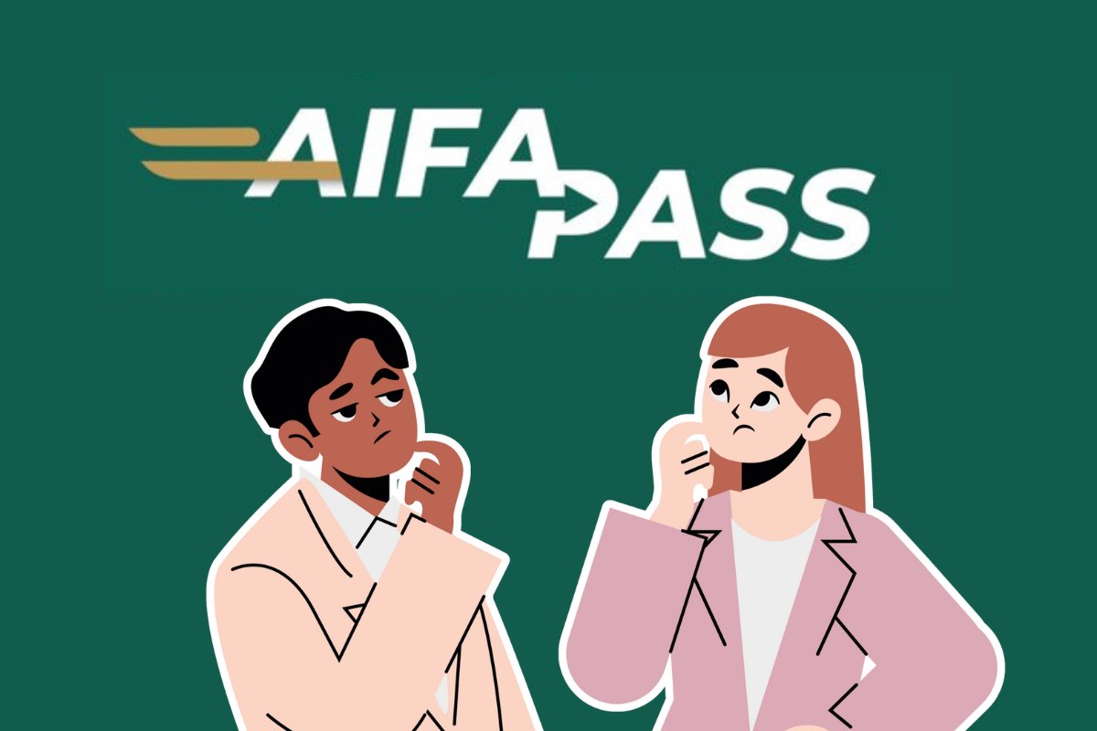 Logo de AIFA PASS y dibujos de personas con duda. Foto: X (@SICTmx) / Canva