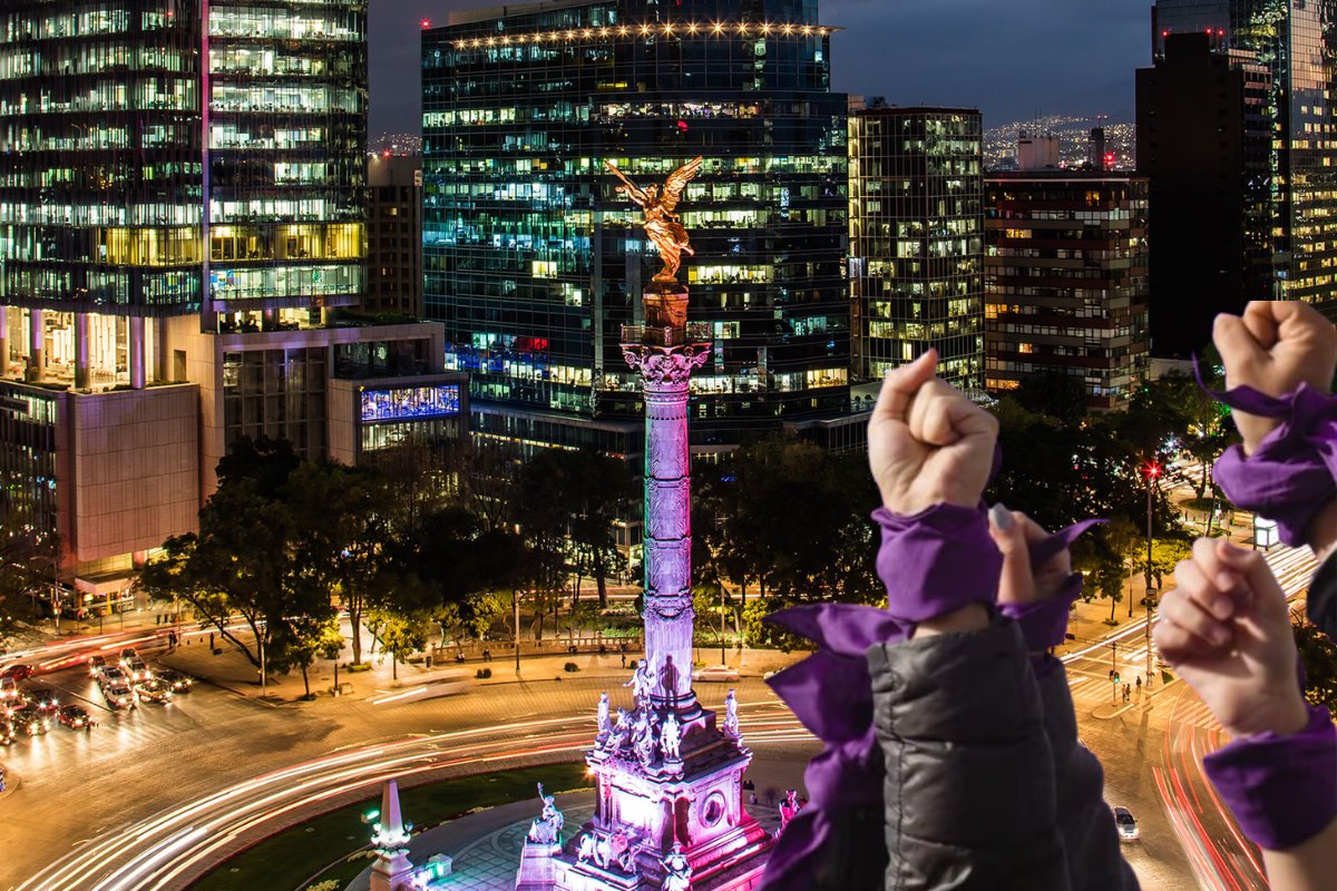 Ángel de la Independencia CDMX y puños de feministas. Foto: Cd Secreta y GobMéxico | Canva