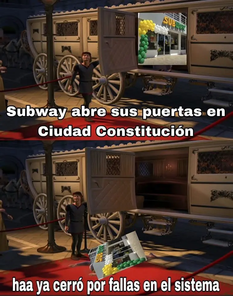 Memes alusivos a la caída del sistema en el nuevo Subway de Cd. Constitución. Foto: Facebook Noticias CD Constitución bcs.
