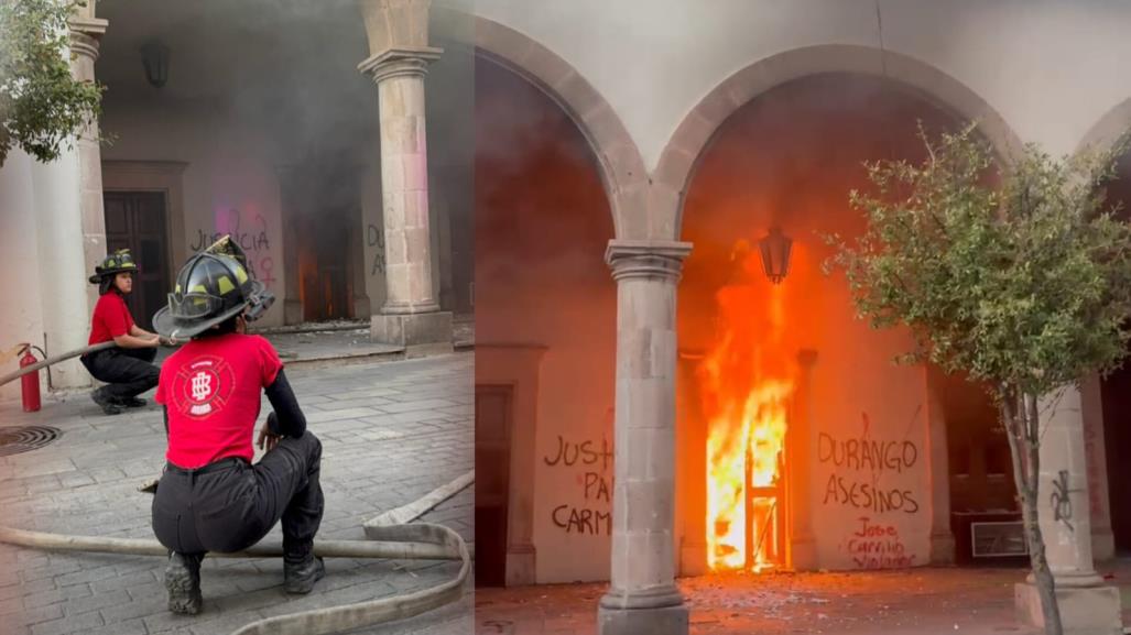 VIDEO | 8M en Durango: incendian puertas y un par de oficinas del Congreso del Estado en marcha feminista