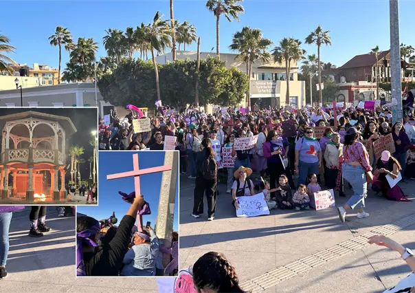 (Video) Marcha del 8M tiñe de purpura el malecón de La Paz: exigen justicia con fuego