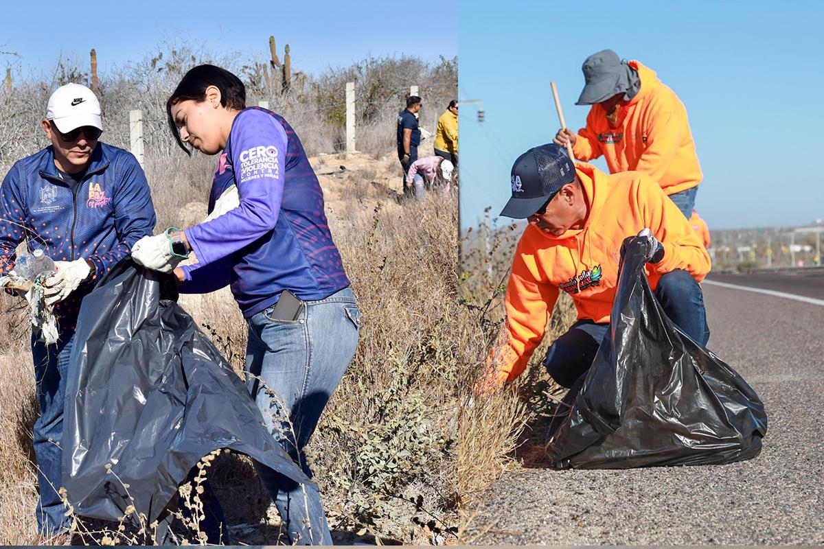 Colecta de basura en carretera de Todos Santos. Fotos: Facebook de Milena Quiroga.