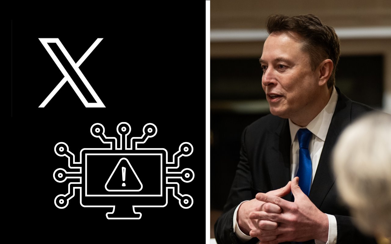 Logo de X, Elon Musk y dibujo de computadora. Foto: Facebook (The White House) / X / Canva