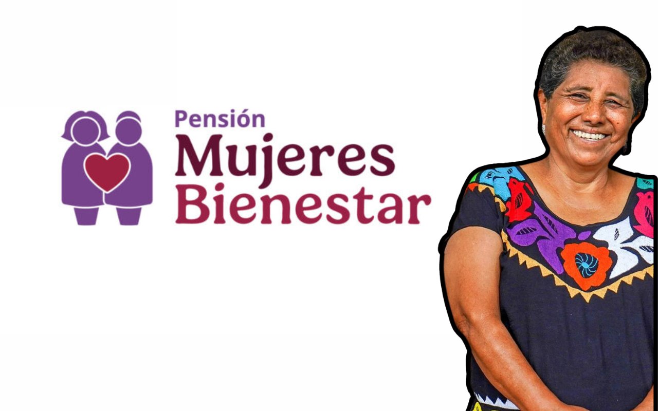 Logo Pensión Mujeres Bienestar y Mujer sonriendo. Foto: Gobierno de México / Instagram (@bienestarmx)