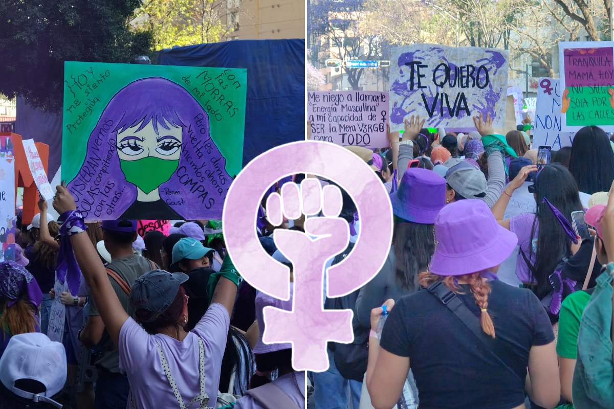 Mujeres participando en la marcha del 8M en CDMX.      Foto: Laura Ávila | Freepik | Canva