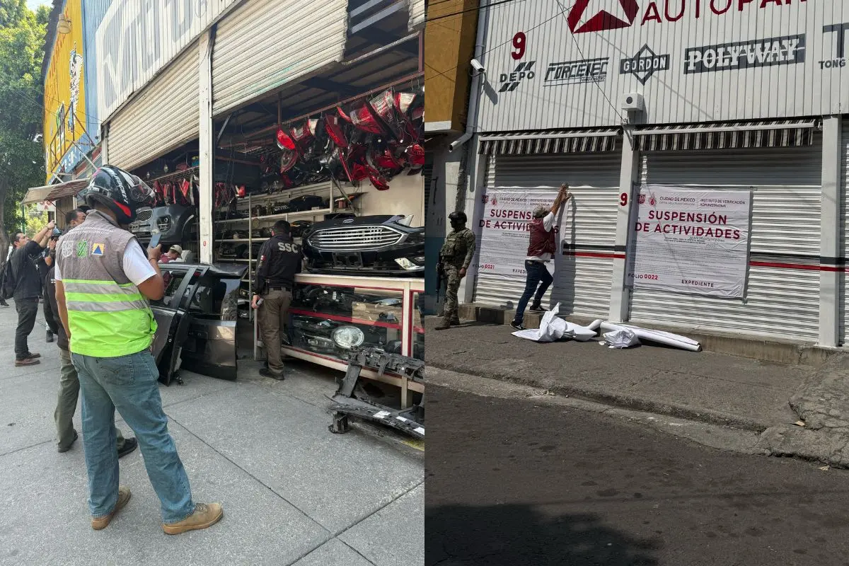 Operativo de autoridades en accesorias por autopartes robadas y colocación de sellos de clausura en local en CDMX Foto: Ramón Ramírez.