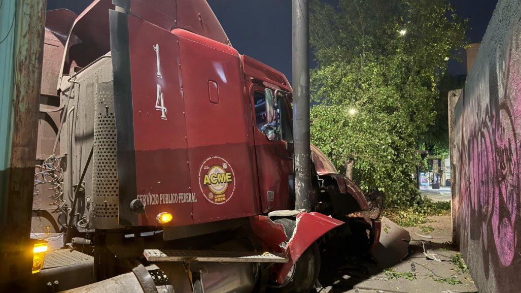 Trailero choca contra árbol y lo derriba en Circuito Interior