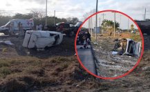 Volcadura en la Mérida-Progreso deja seis lesionados, entre ellos un bebé