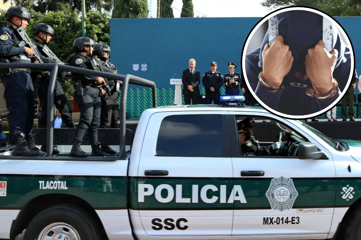 De fondo elementos de la SSC, criminal. Foto: SSC CDMX | Canva