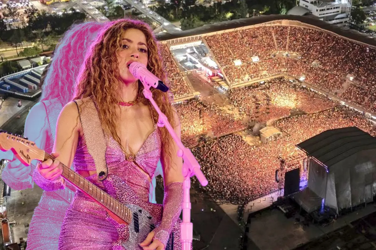 Shakira frente a Estadio GNP Seguros en la CDMX. Foto: X (@MXESTADIOS) | Canva | X (@shakira)