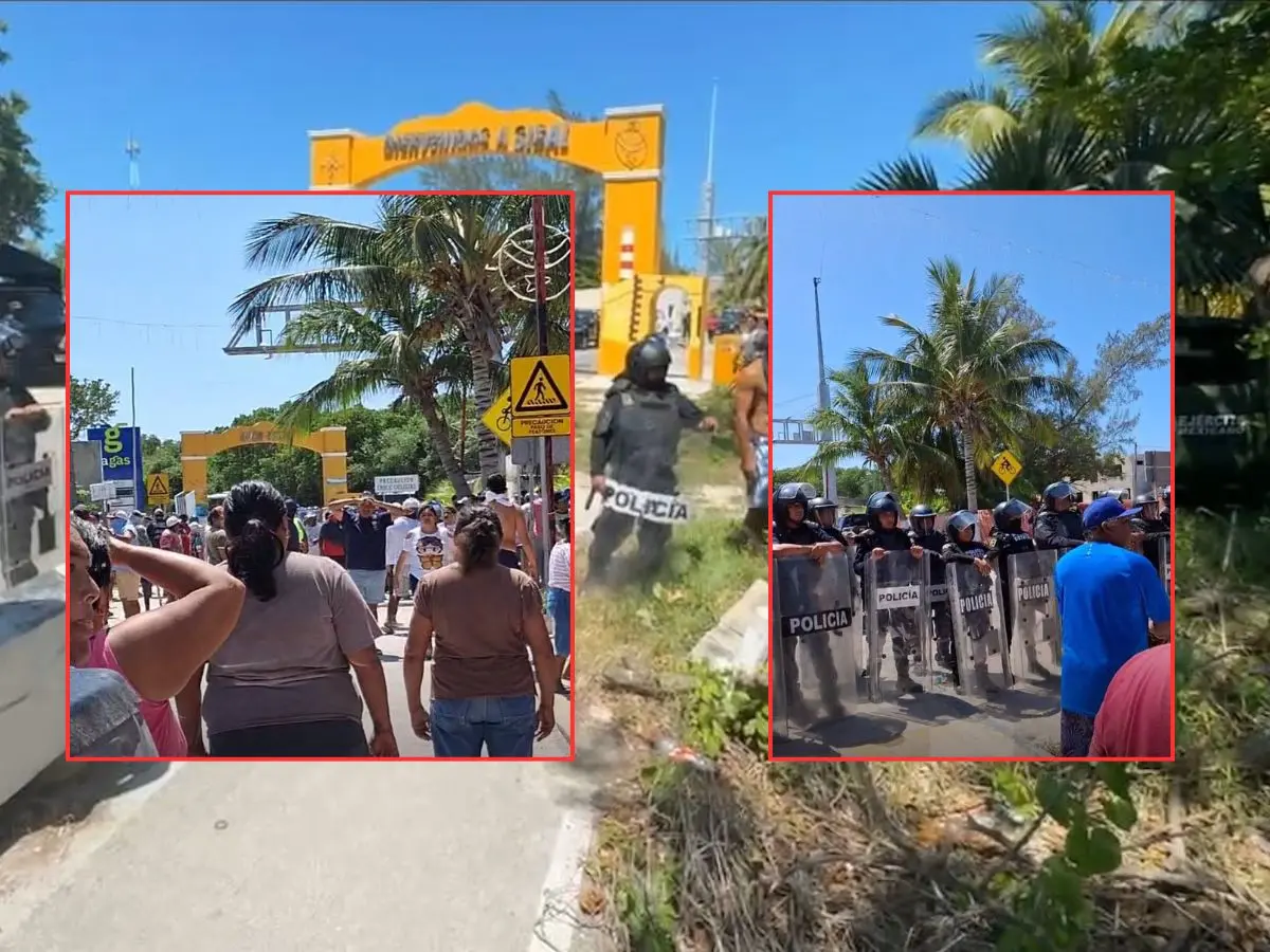 Un operativo de seguridad se realizó la mañana de este martes en Sisal ante la protesta de los habitantes quienes cerraron la entrada al puerto.- Fuente Sol Yucatán y Quadratín Yucatán