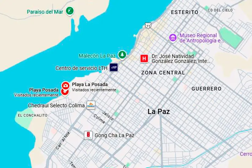 Ruta propuesta para andar en bici hasta playa La Posada. Imagen: Google Maps.