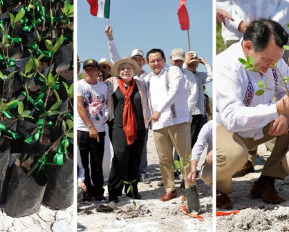 Joaquín Díaz Mena y Alicia Bárcena encabezan el Inicio de reforestación de mangle en Yucatán