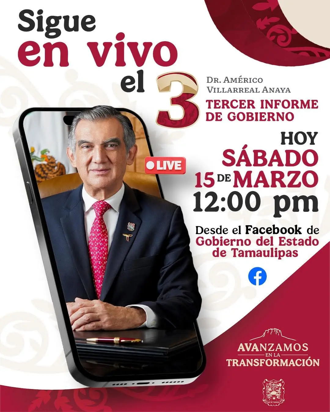imagen recuadro Sigue en vivo el tercer Informe de Gobierno del Gobernador Américo Villarreal Anaya. Foto: Gobierno del Estado