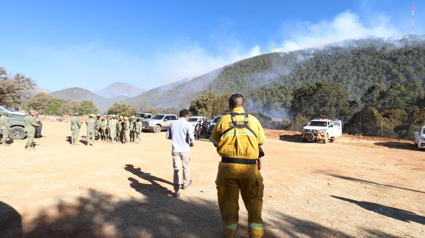 Brigadistas combaten incendio en el Tunal. Foto de Protección civil.