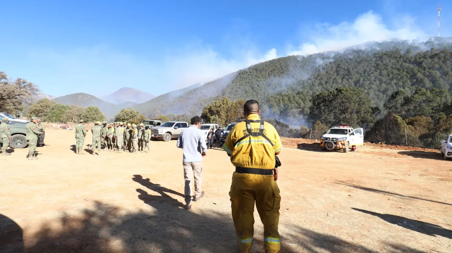 Brigadistas combaten incendio en el Tunal. Foto de Protección civil.