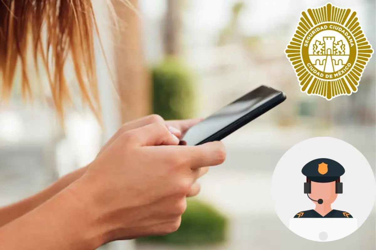 De fondo mujer con celular en las manos, logo Secretaría de Seguridad Ciudadana CDMX Foto: Freepik I SSC-CDMX I Canva