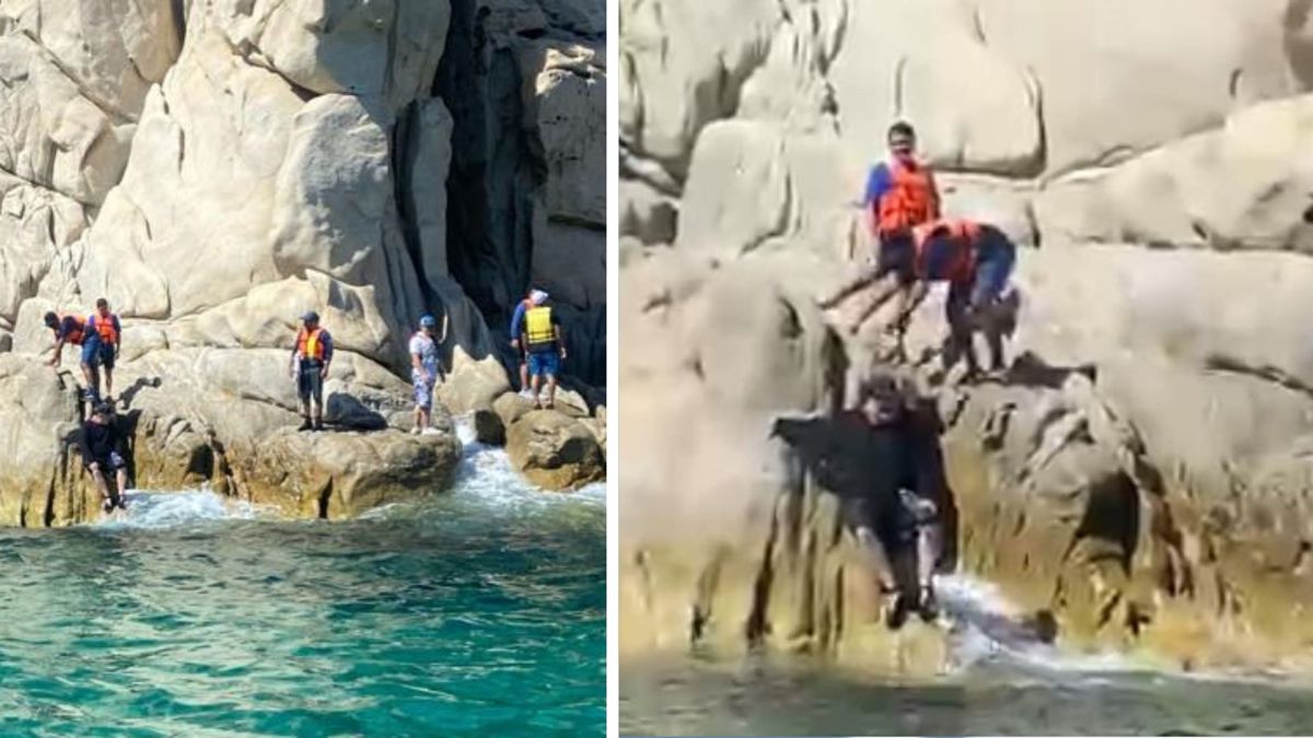 El pasado 15 de marzo, un grupo de turistas quedó atrapado cerca del Arco de Cabo San Lucas por las fuertes corrientes mientras se encontraban en la Playa del Amor. Foto: Facebook / FONMAR BCS