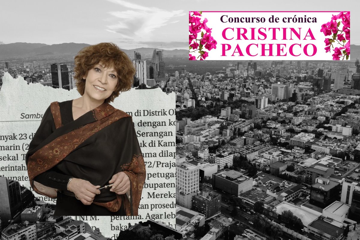 De fondo CDMX, ilustración de escrito, Cristina Pacheco y concurso. Foto: X @CulturaCiudadMx | Canva | X @bellasartesinba