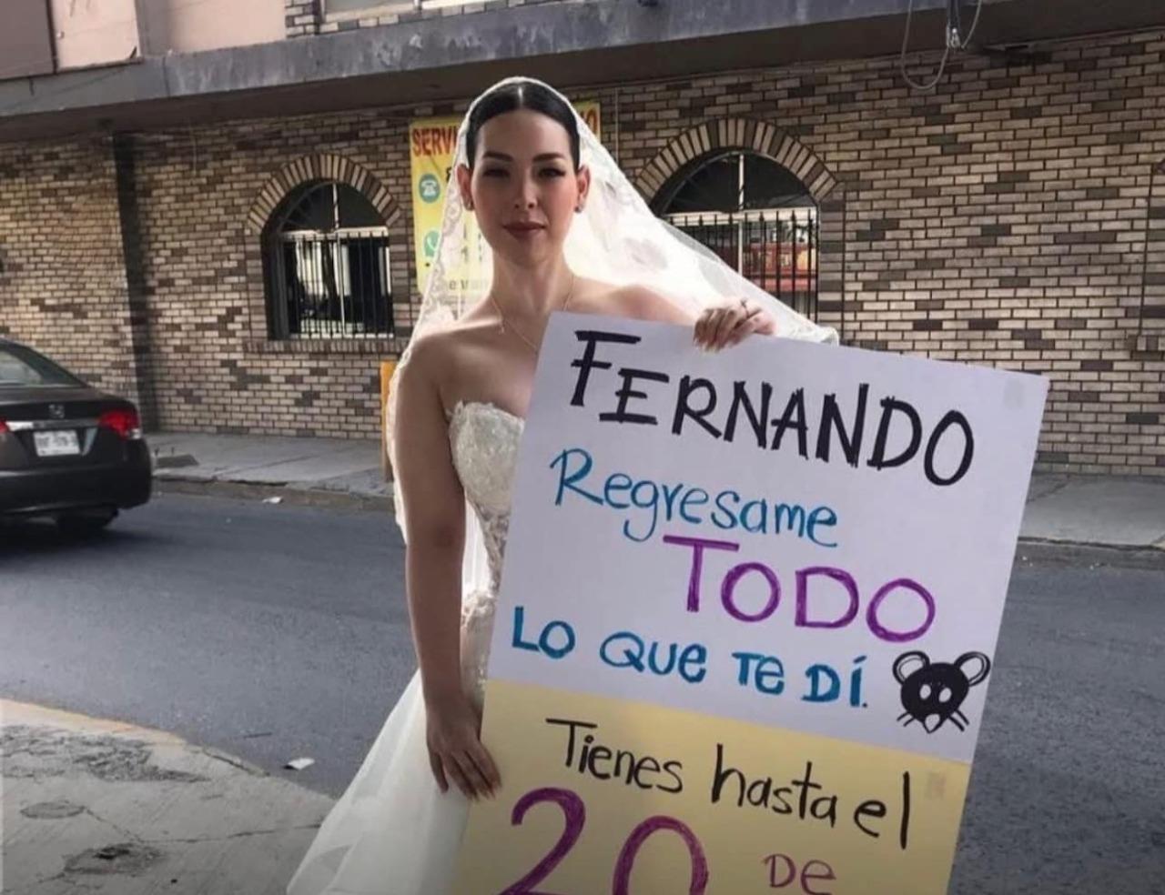 Katia la novia que fue víctima de una estafa por parte de un supuesto organizador de bodas se le vio en varios puntos del área metropolitana de Monterey. Foto: X @HtTrejo.