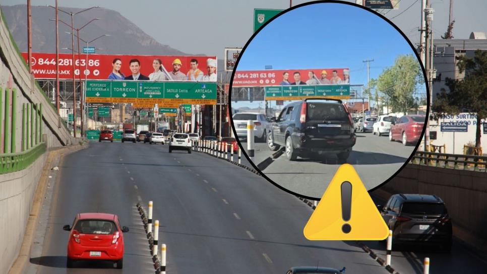 Tráfico en Saltillo: conductores  invaden carril confinado en el deprimido de periférico LEA