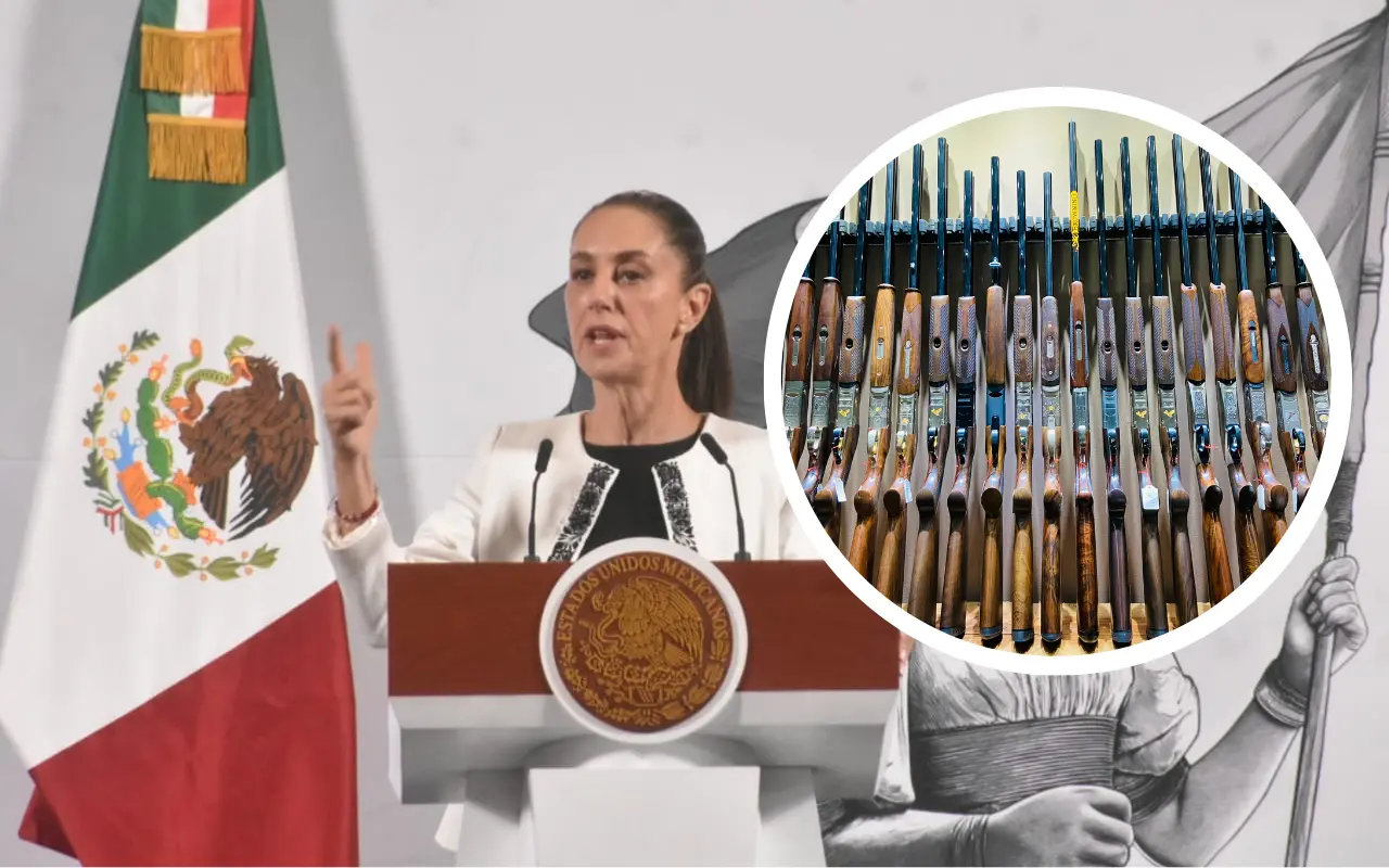 Claudia Sheinbaum y armas. Foto: Enrique Pérez Huerta / Canva