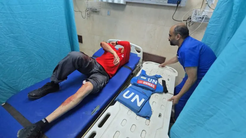 Sede de la ONU, residencia de internacionales en Deir el Balah en Gaza atacada. 5 internacionales heridos. Créditos: X (@Raquel_Marti_). 
