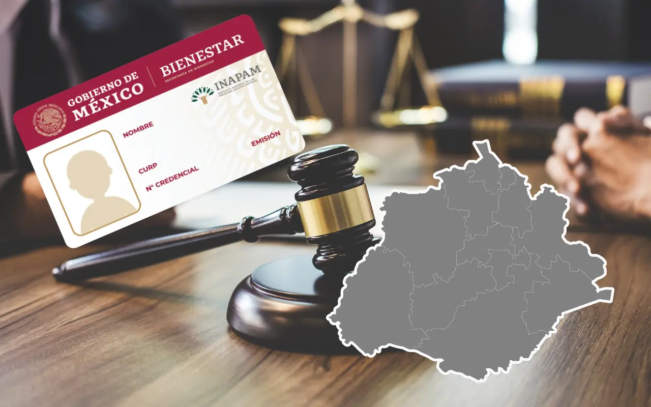 Tarjeta de INAPAM, estado de Aguascalientes y mazo de juez. Foto: INAPAM / Canva