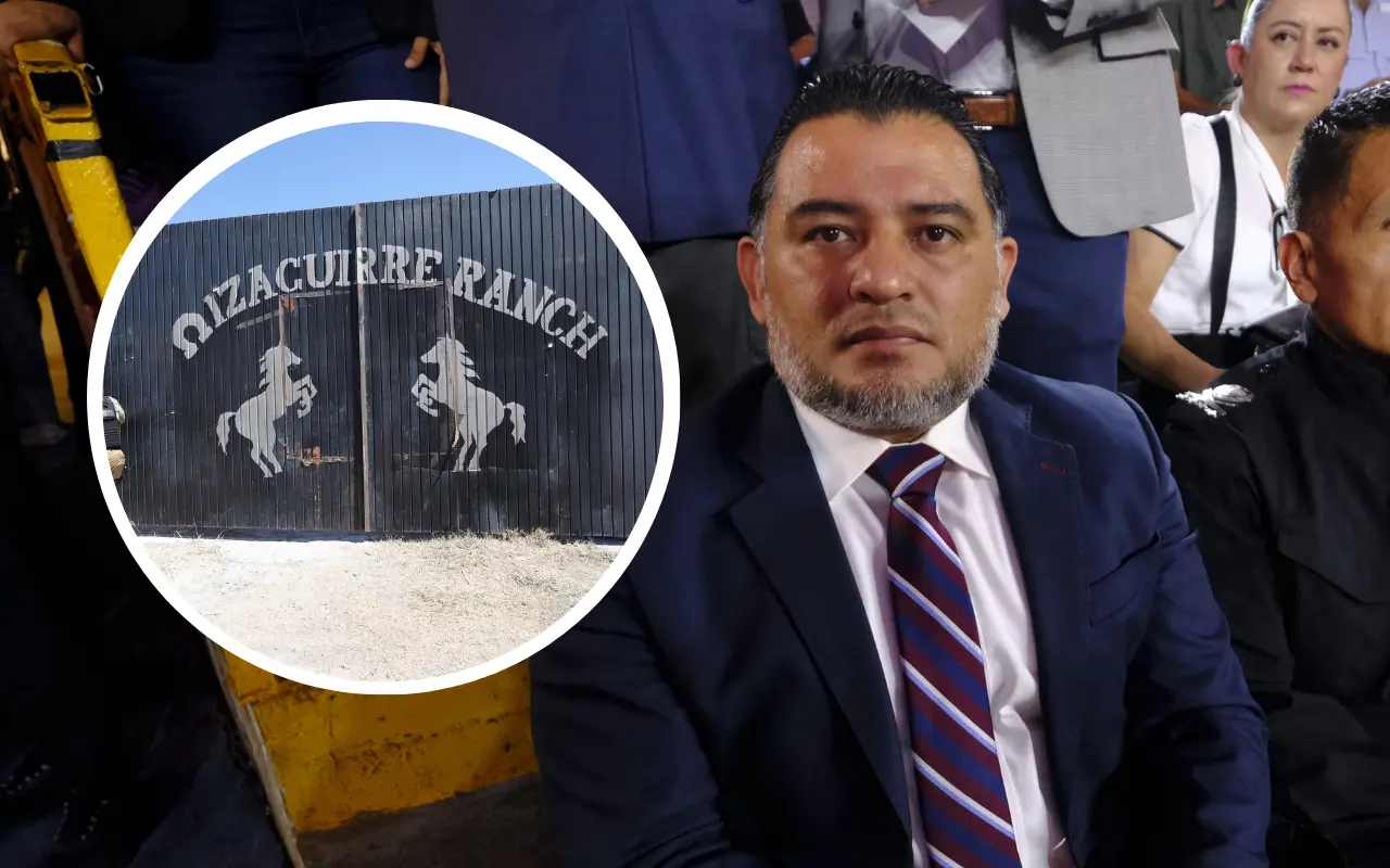 Luis Joaquín Méndez Ruiz y fachada de Rancho Izaguirre. Foto: X (@FiscaliaJal) / Fiscalía del Estado de Jalisco