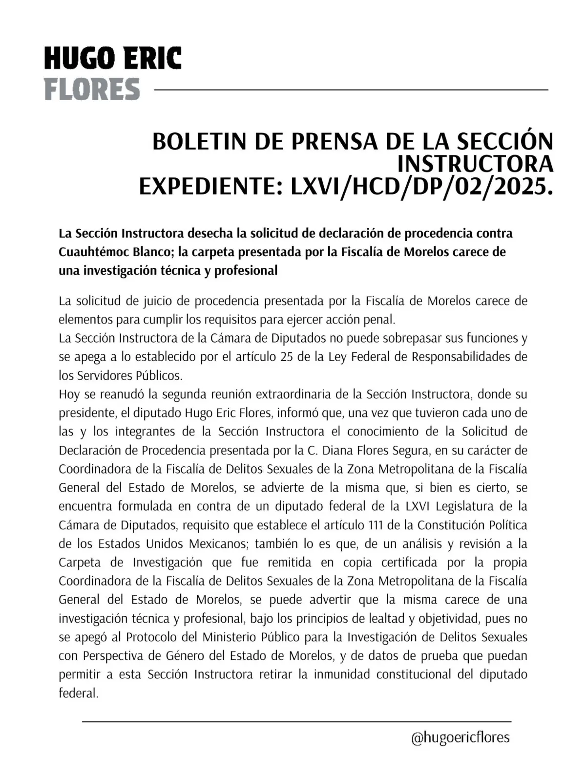 imagen recuadro Foto: Instagram (@hugoericflores)