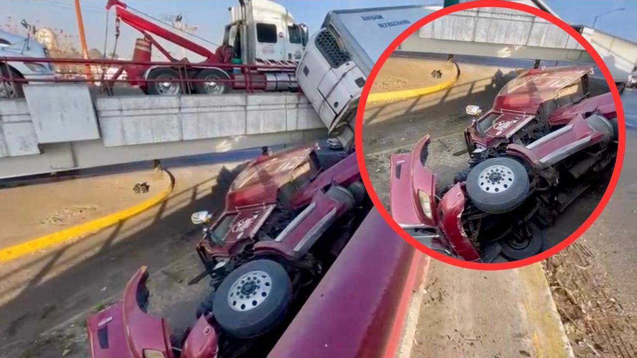 Tráiler cargado con toneladas de chile cae de puente en Tlalnepantla. Foto: POSTA