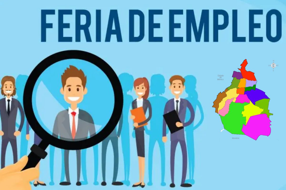 Feria de empleo animada y mapa de CDMX. Foto: Freepik e Inegi | Canva