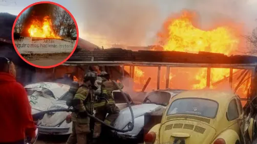 VIDEO | Carpintería y vochos arden en fuerte incendio ocurrido al sur de la ciudad