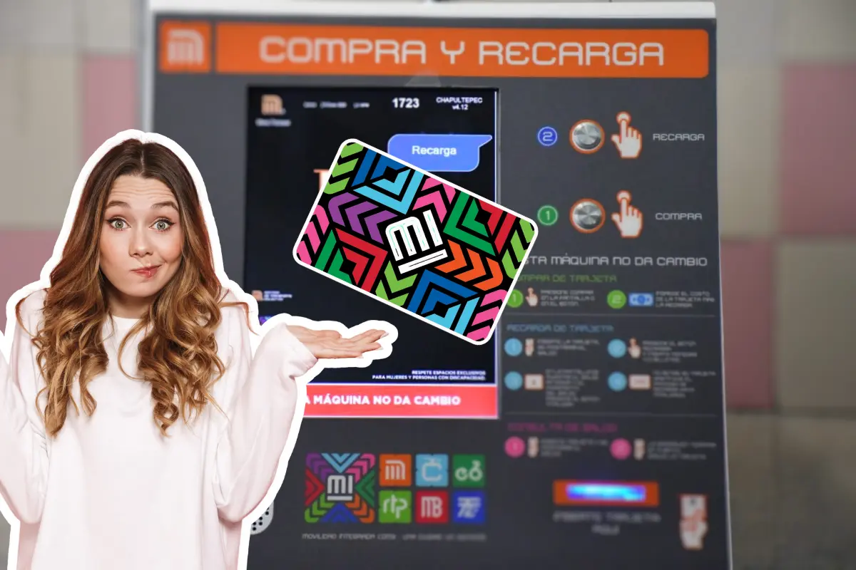 De fondo máquina para recargar, Tarjeta MI, persona pensando. Foto: Metro CDMX | Canva