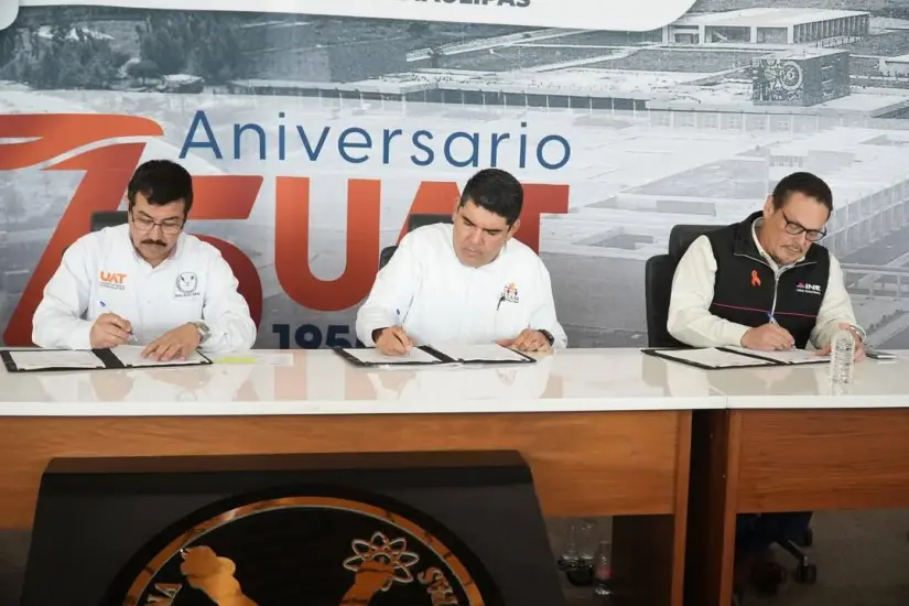 IETAM firmó un Convenio General de Colaboración con el Instituto Nacional Electoral (INE) y la Universidad Autónoma de Tamaulipas (UAT), con el propósito de incentivar la participación ciudadana durante este proceso electoral. Foto: Redes sociales 