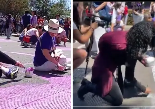 Con color blanco, mujeres pintan la palabra Impunidad en Glorieta de Insurgentes en CDMX 