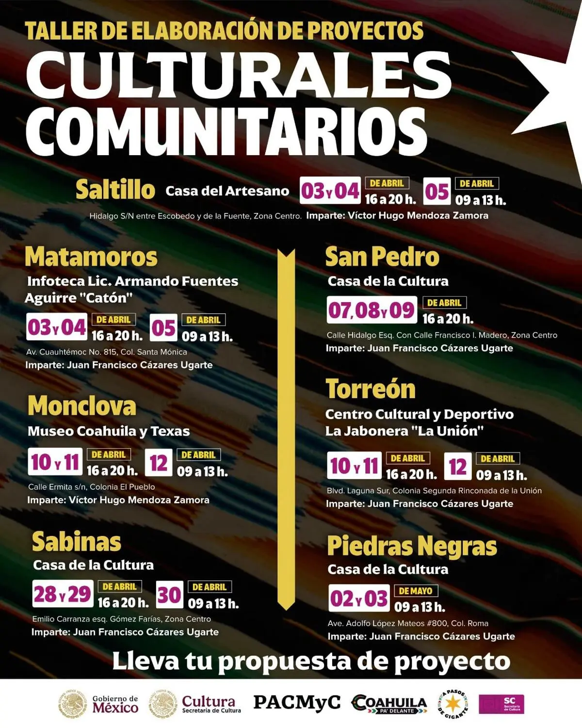 Anuncio de actividades culturales en Coahuila / Foto: Gobierno de Coahuila