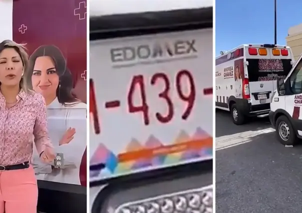 Líder del PAN en Chihuahua denuncia ambulancias con placas del Edomex e imagen de Andrea Chávez
