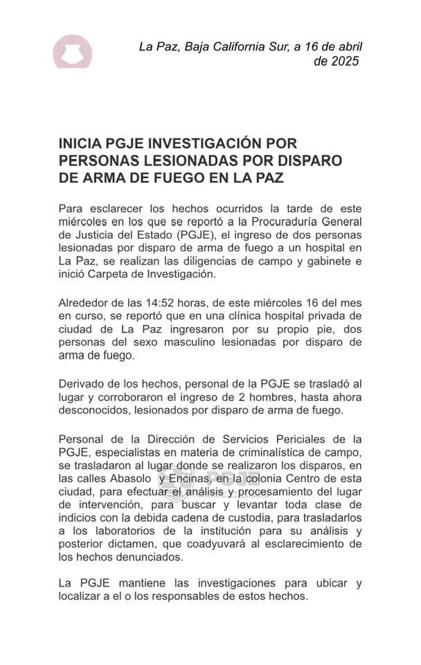 Comunicado de la PGJE.