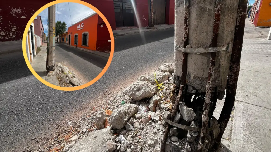 Un poste al borde del colapso en pleno Centro Histórico de Durango
