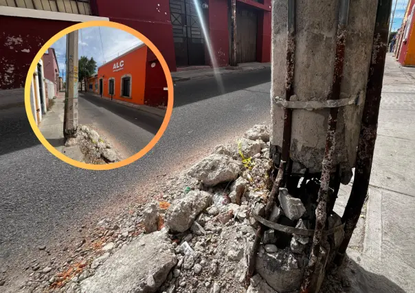 Un poste al borde del colapso en pleno Centro Histórico de Durango