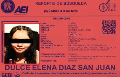 Buscan a Dulce Elena, menor desaparecida en Pesquería