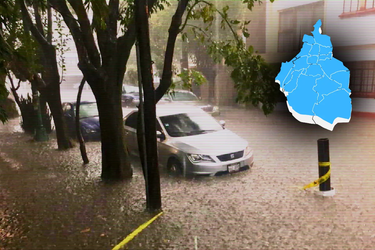 De fondo inundación, ilustración de mapa de CDMX. Foto: X @InfoMeteoro | Canva
