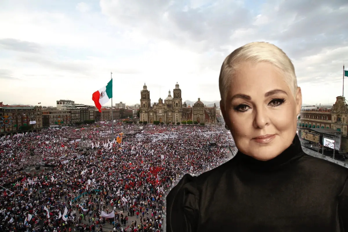 De fondo el Zócalo CDMX con gente, Lupita DAlessio. Foto: Secretaría de Gobierno | Spotify